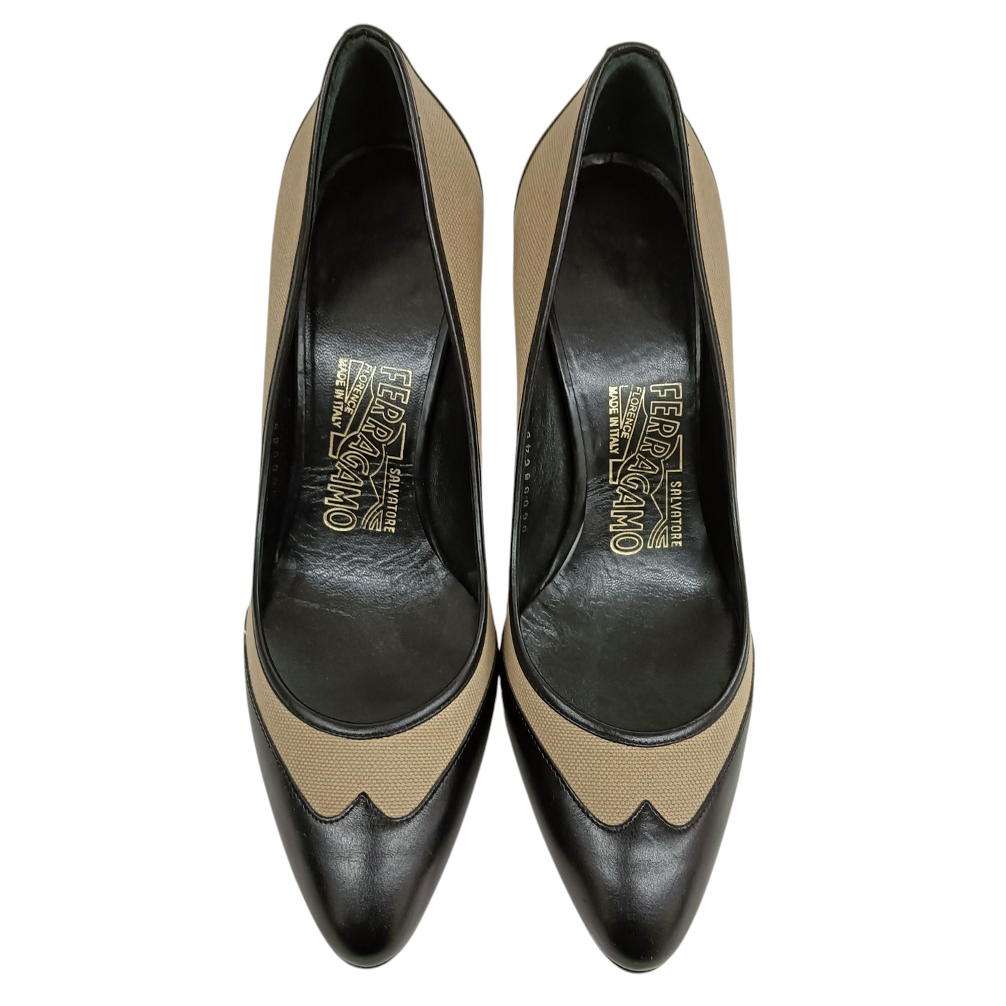 Salvatore Ferragamo High Heels Pumps 6 Lady's Beige And Black Rank (A)