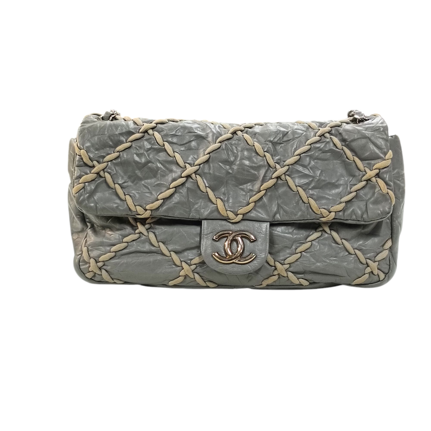 CHANEL w Chain Shoulder Bag Ultra Stretch Gray 14830612