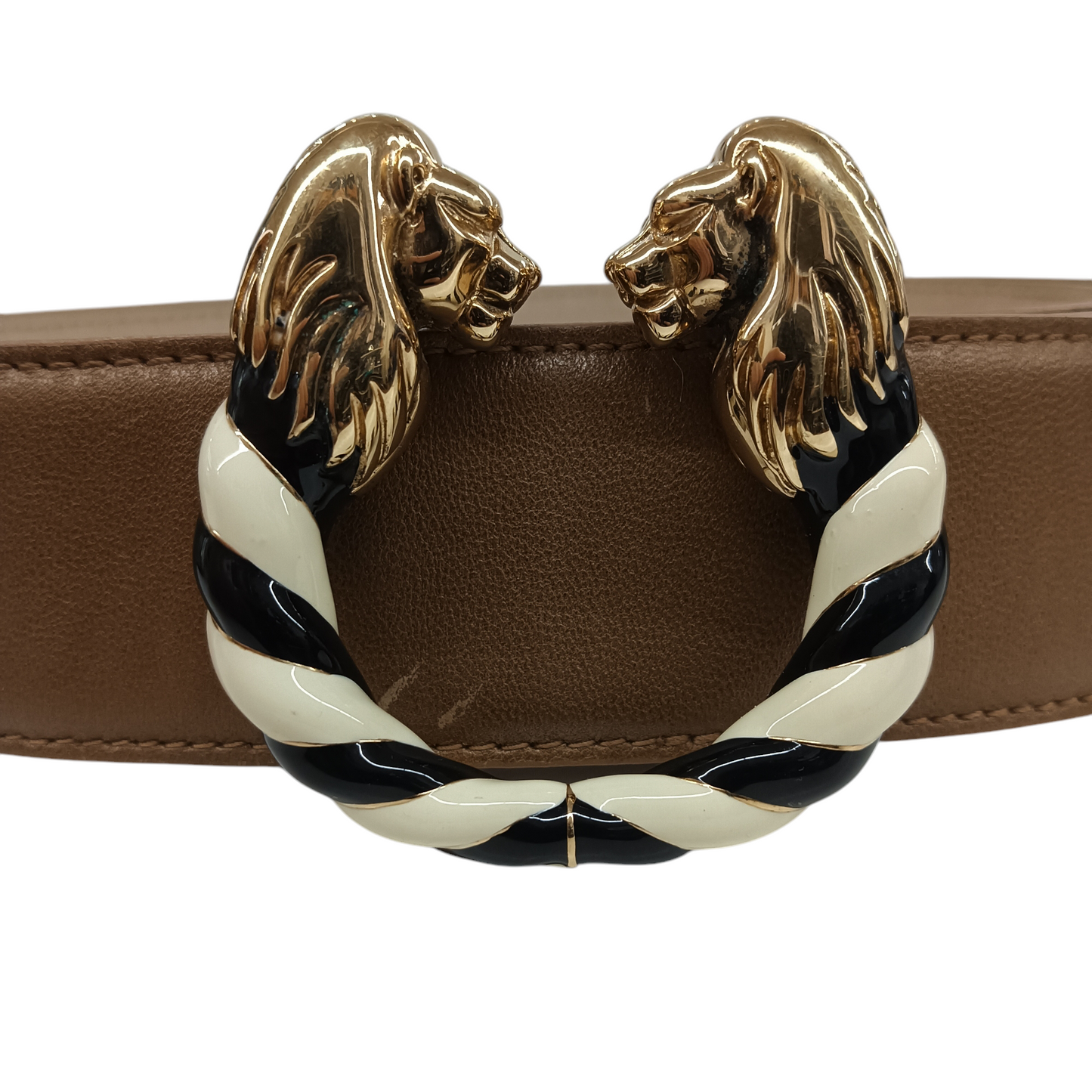 BVLGARI Belt 85 Rank (BC) Brown Lion *Damage