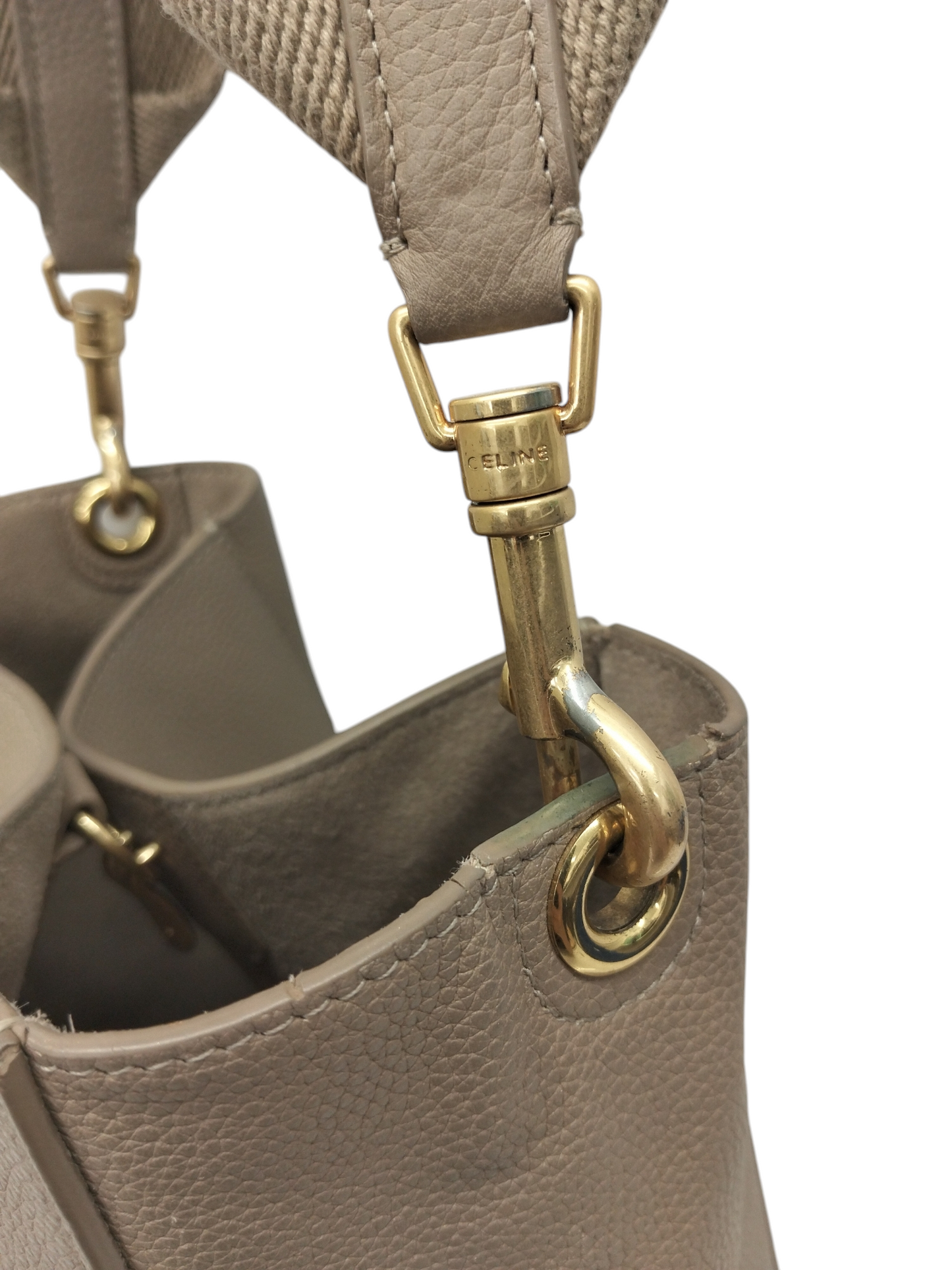 CELINE SHOULDER BAG SANGLE SMALL W CU0182 BEIGE RANK (C) STAIN/DAMAGE