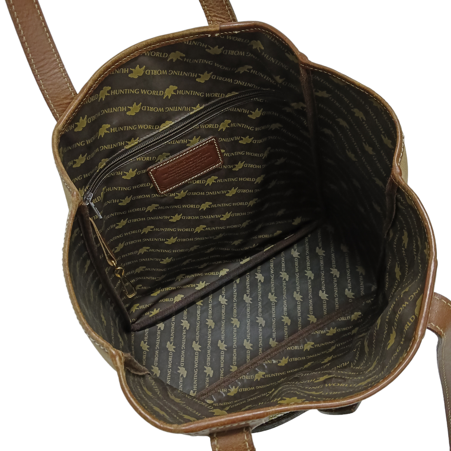 HUNTING WORLD Tote Bag Olive/Brown Big Logo 1 I 4 97