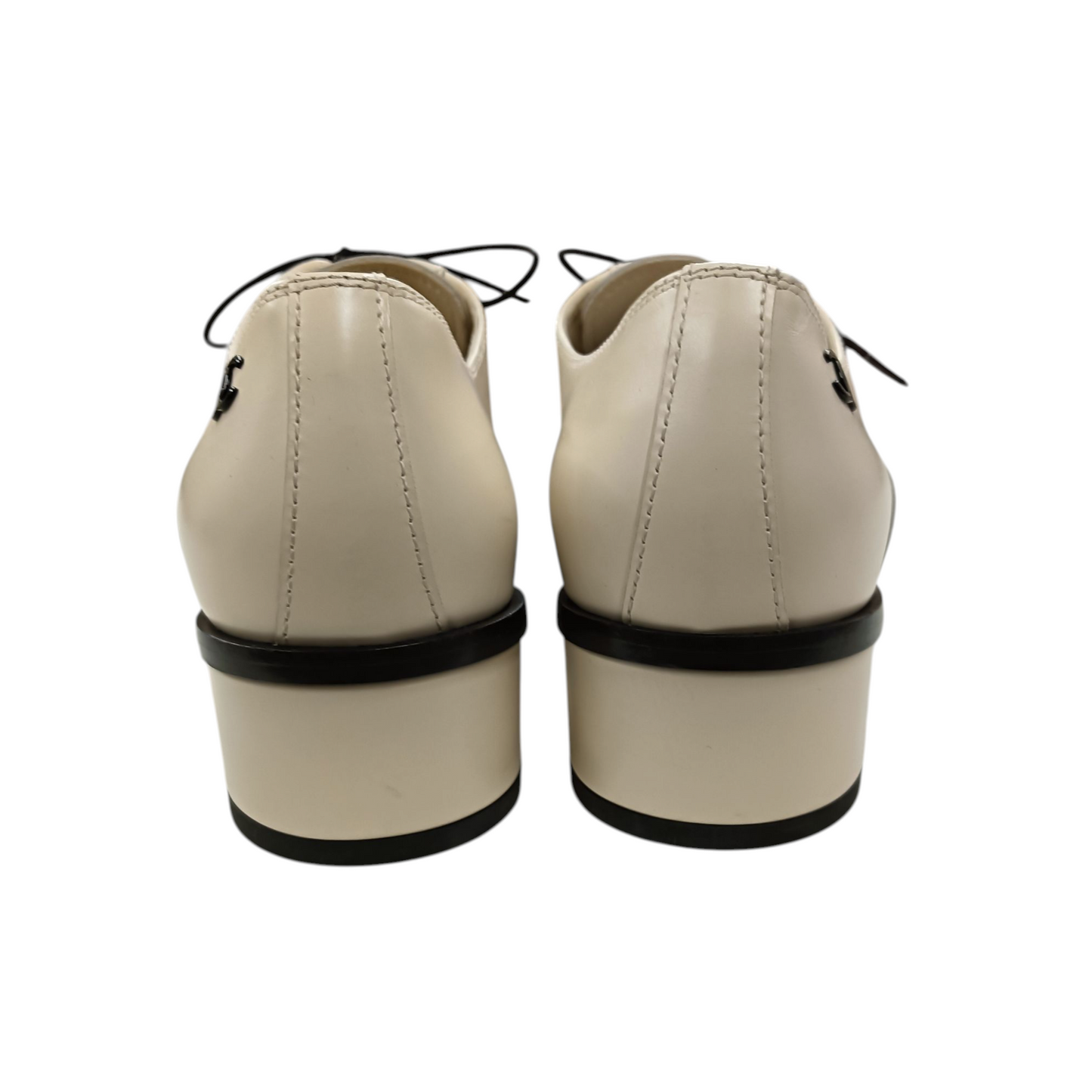 CHANEL Lace Up Shoes Lady's Size 37 1/2C Beige/Black G39008
