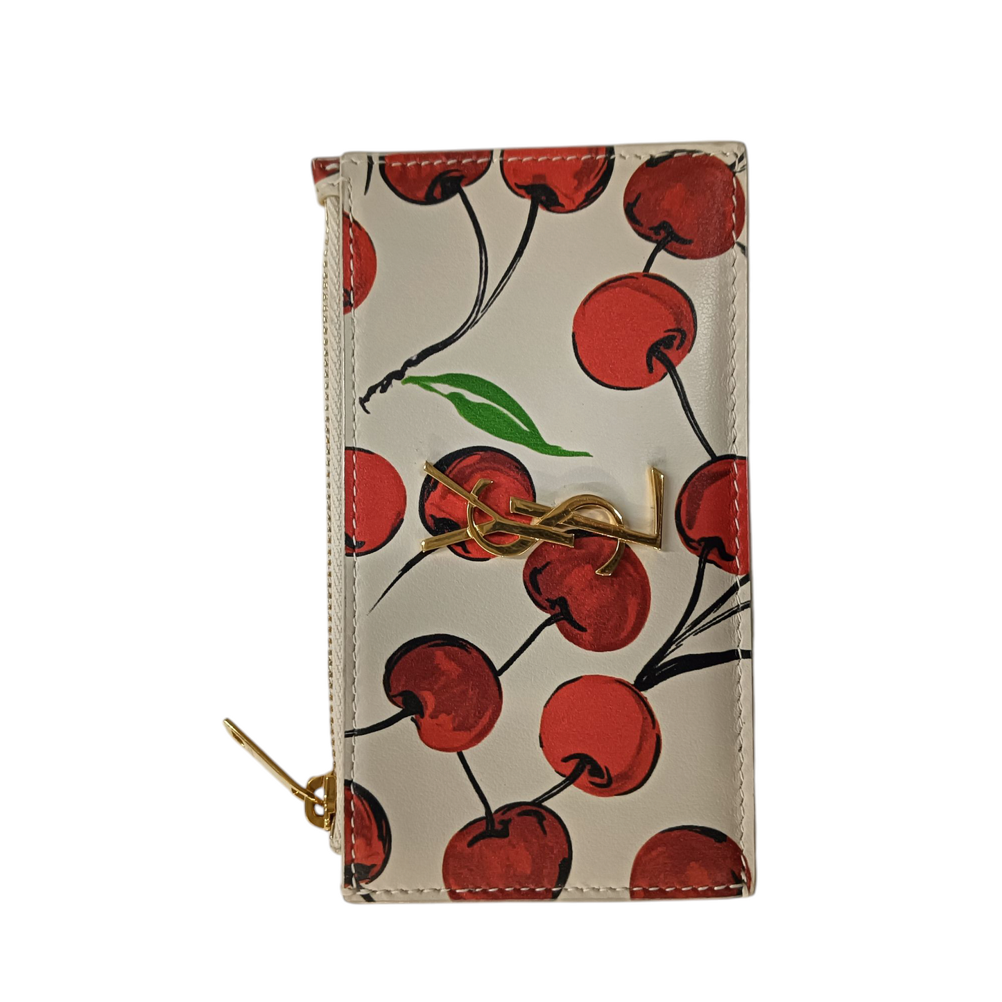 Saint Laurent Paris Card Case Beige/Red 611558