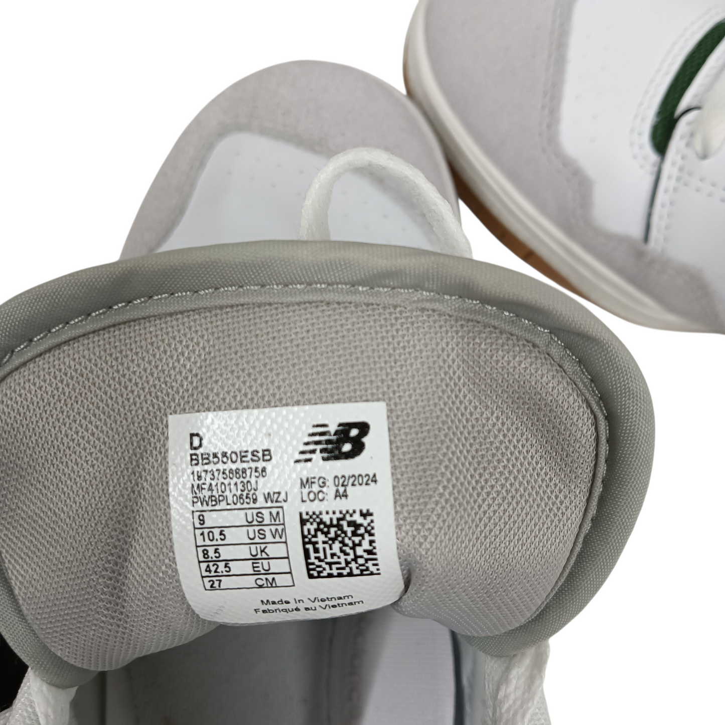 NEW BALANCE Sneaker BB550ESB Mens White/Green
