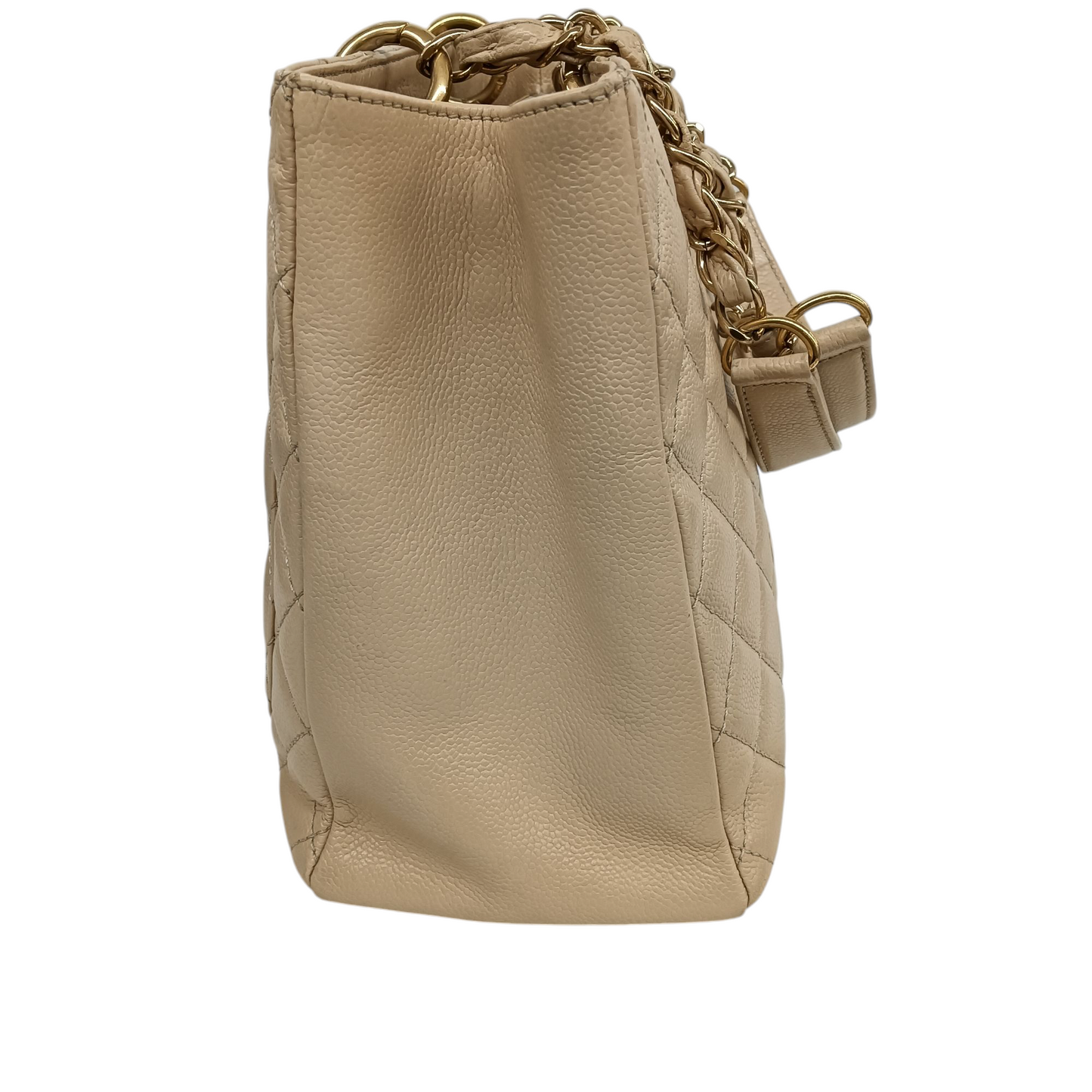 CHANEL Caviar Grand Shopping Tote Bag Matelasse A50995 Rank(B) Beige Stain 12729186 GST