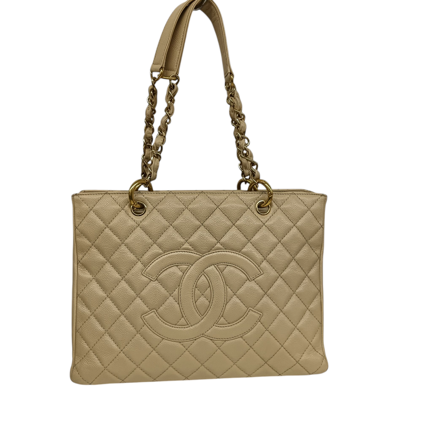 CHANEL Caviar Grand Shopping Tote Bag Matelasse A50995 Rank(B) Beige Stain 12729186 GST