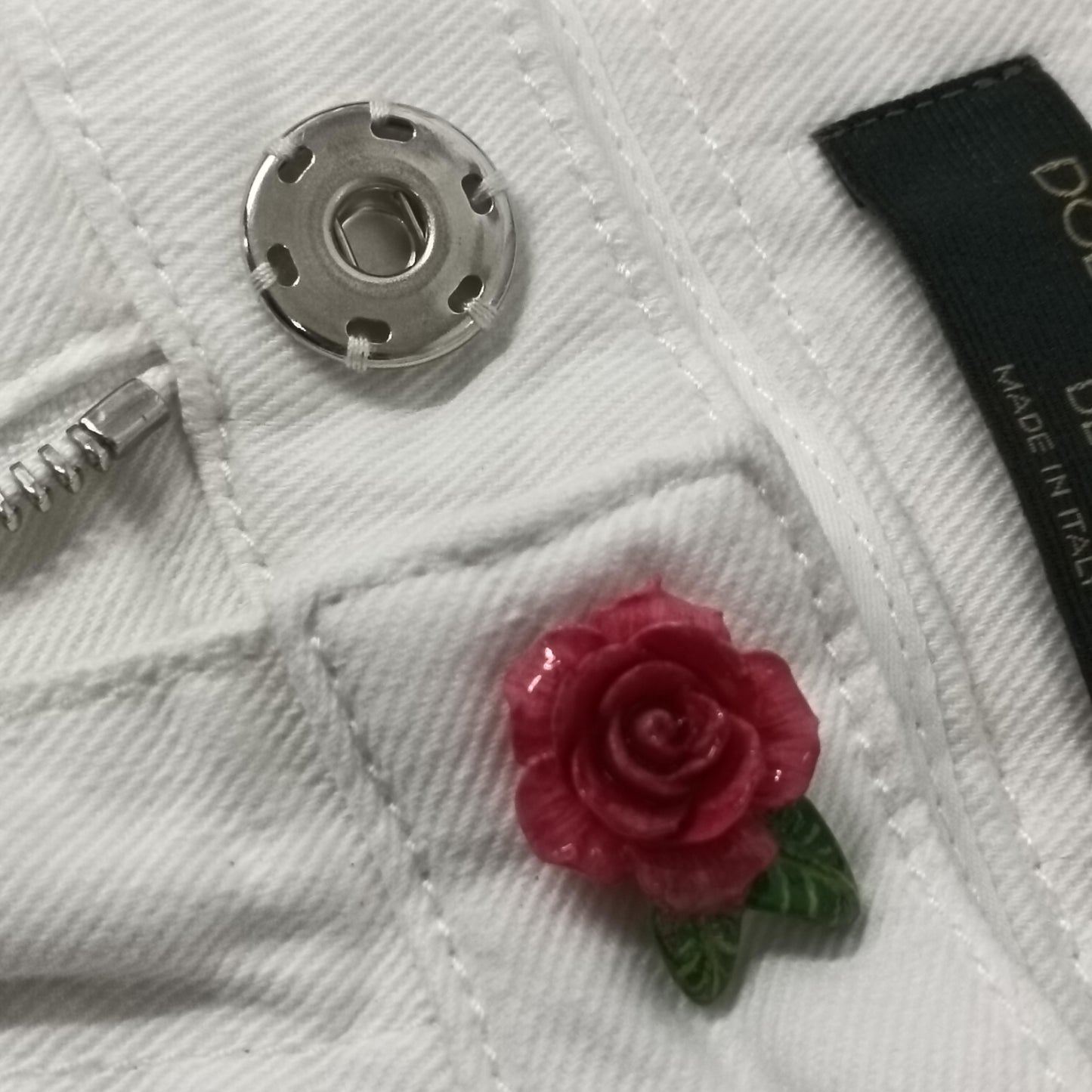 DOLCE & GABBANA Pants Lady's White Pretty FTAQWD G890C Ceramic Flower
