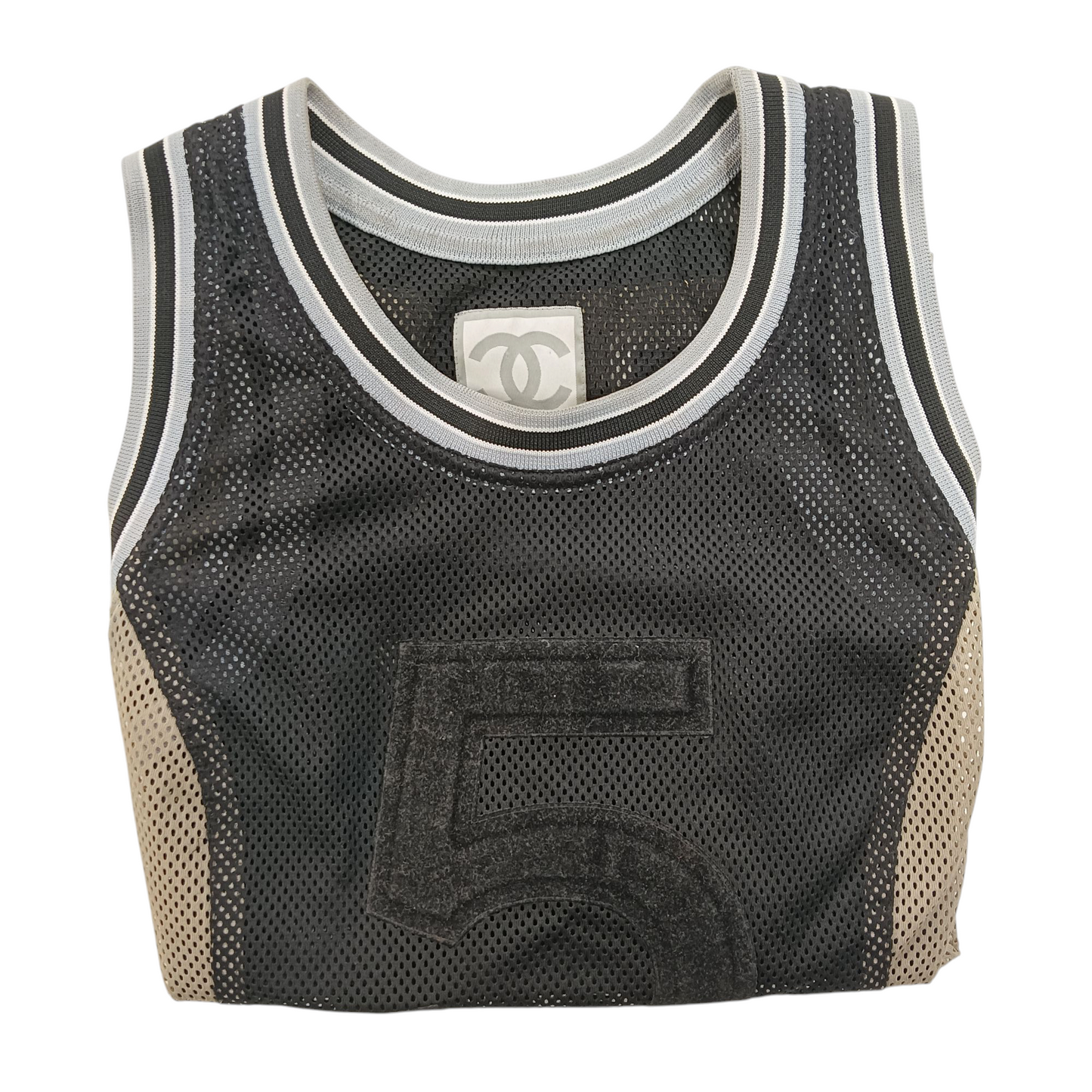 CHANEL Sleeveless T-shirt 44 Black/Beige