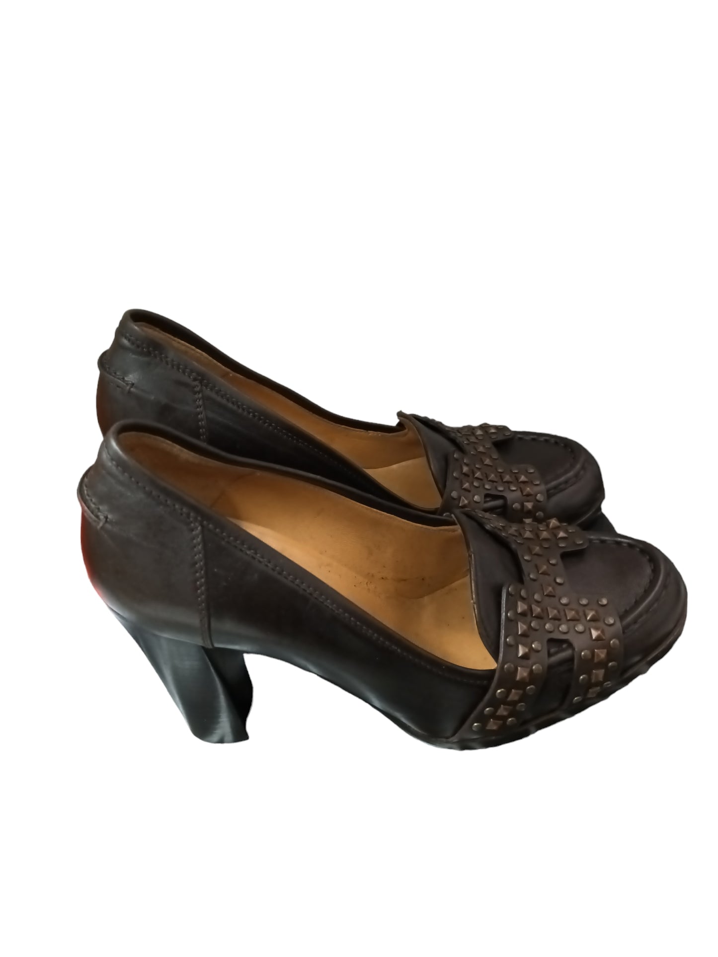 HERMES PUMPS LADY'S BROWN STUDS LOGO SIZE 37