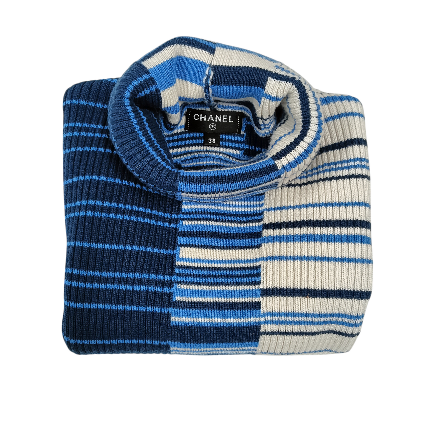 CHANEL High Neck Knit Lady's Size 38 Blue P62152K47538