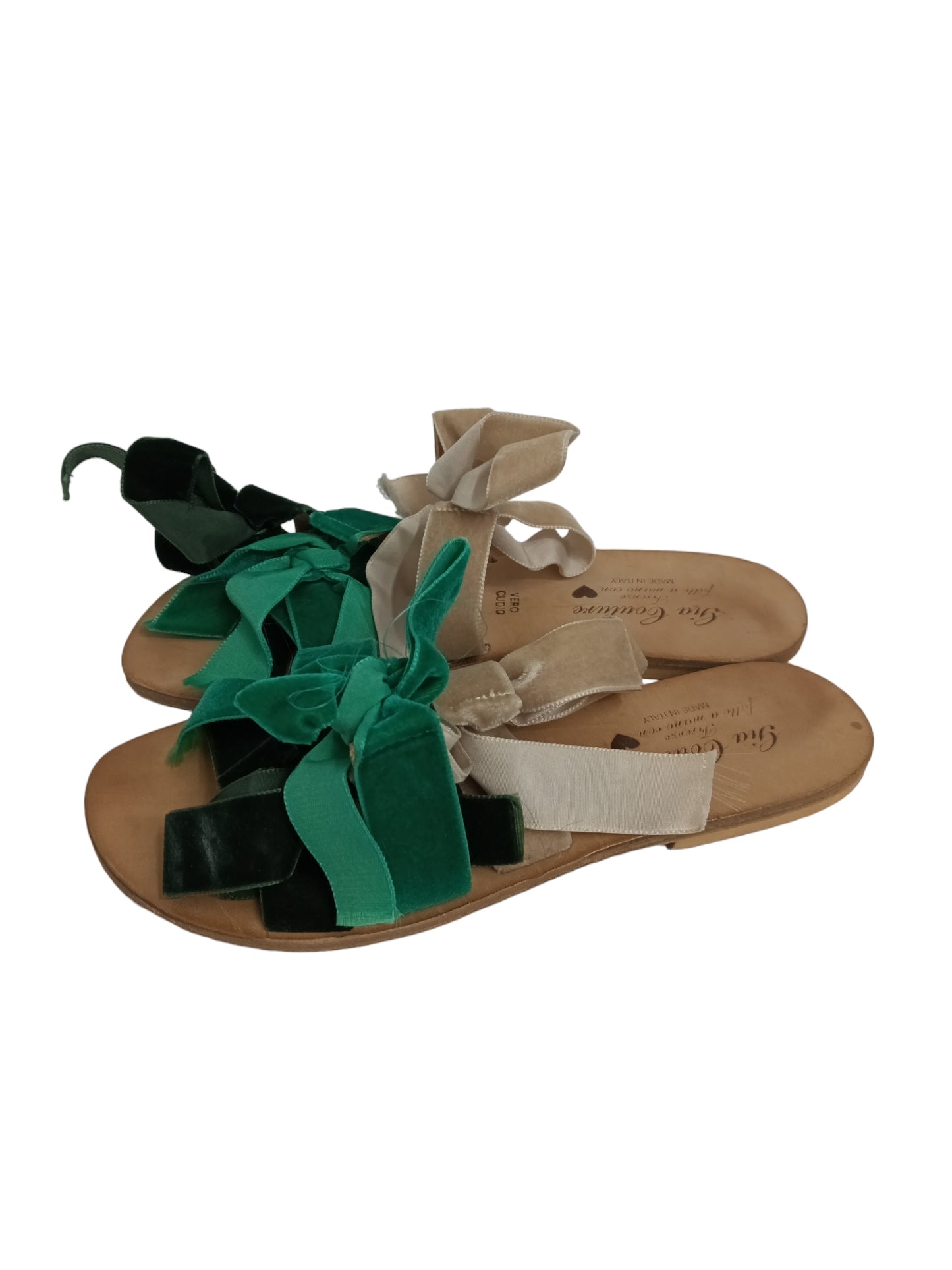 GIA COUTURE SANDAL SIZE 36 LADY'S BEIGE/GREEN