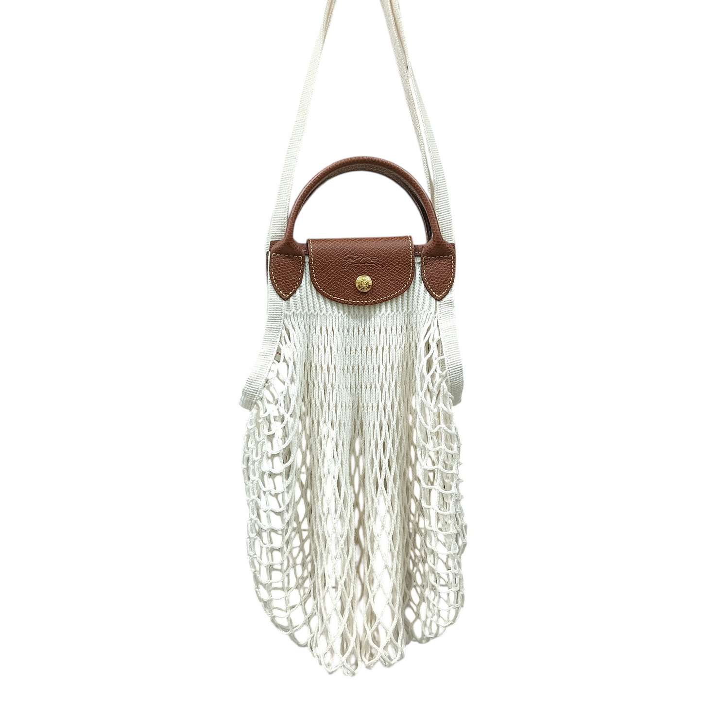 LONGCHAMP 2WAY BAG MESH WHITE/BROWN