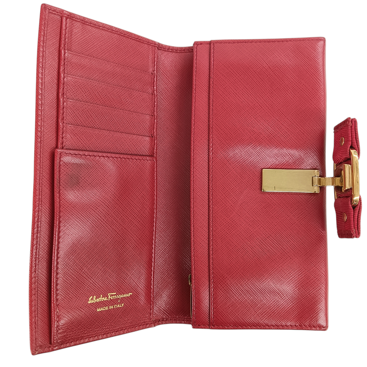 Salvatore Ferragamo Long Wallet Red/Gold IR-22A900 Rank(C)