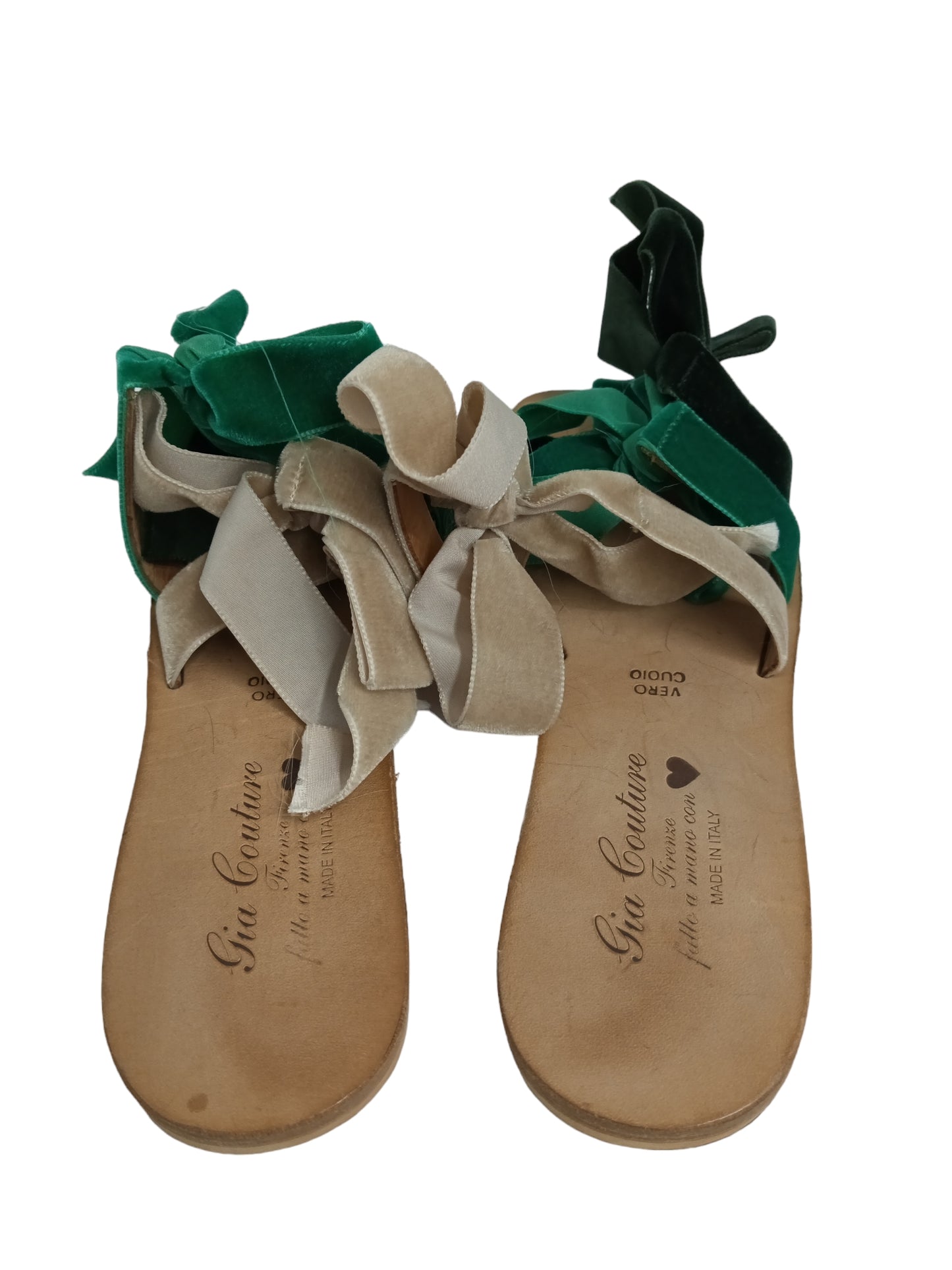 GIA COUTURE SANDAL SIZE 36 LADY'S BEIGE/GREEN