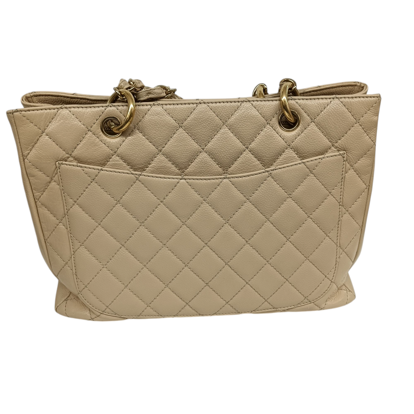 CHANEL Caviar Grand Shopping Tote Bag Matelasse A50995 Rank(B) Beige Stain 12729186 GST