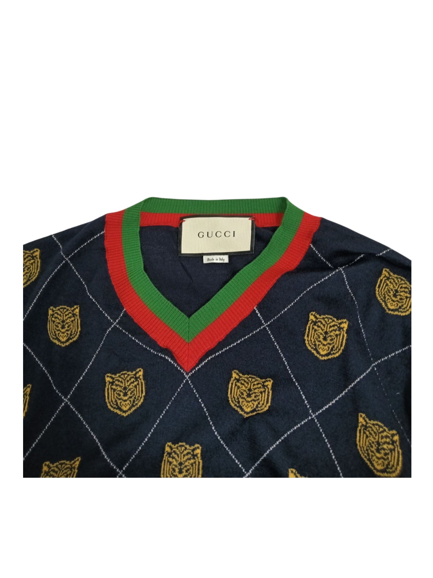 GUCCI KNITWEAR SIZE S LADY'S NAVY 474320-X1464 TIGER