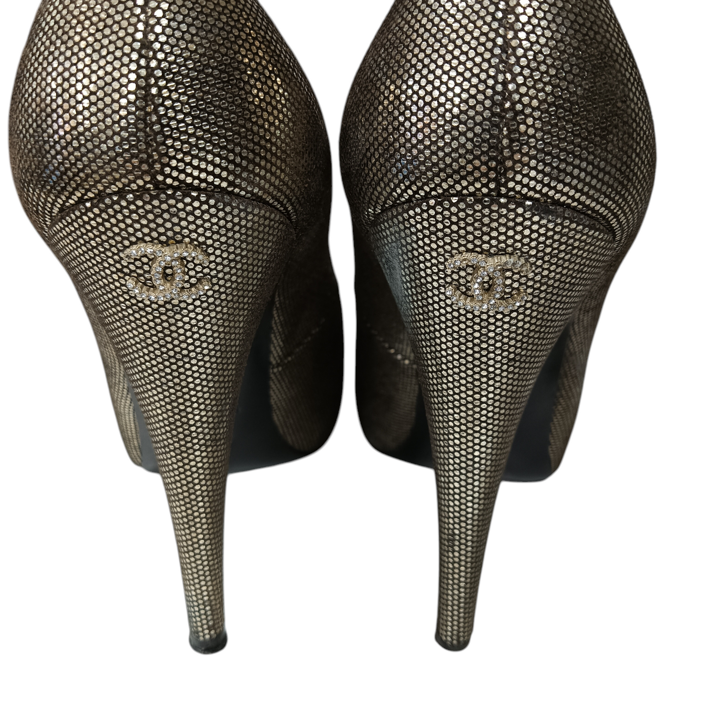 CHANEL HEEL PUMPS LADY'S SIZE 37 1/2 BLACK/GOLD G28289