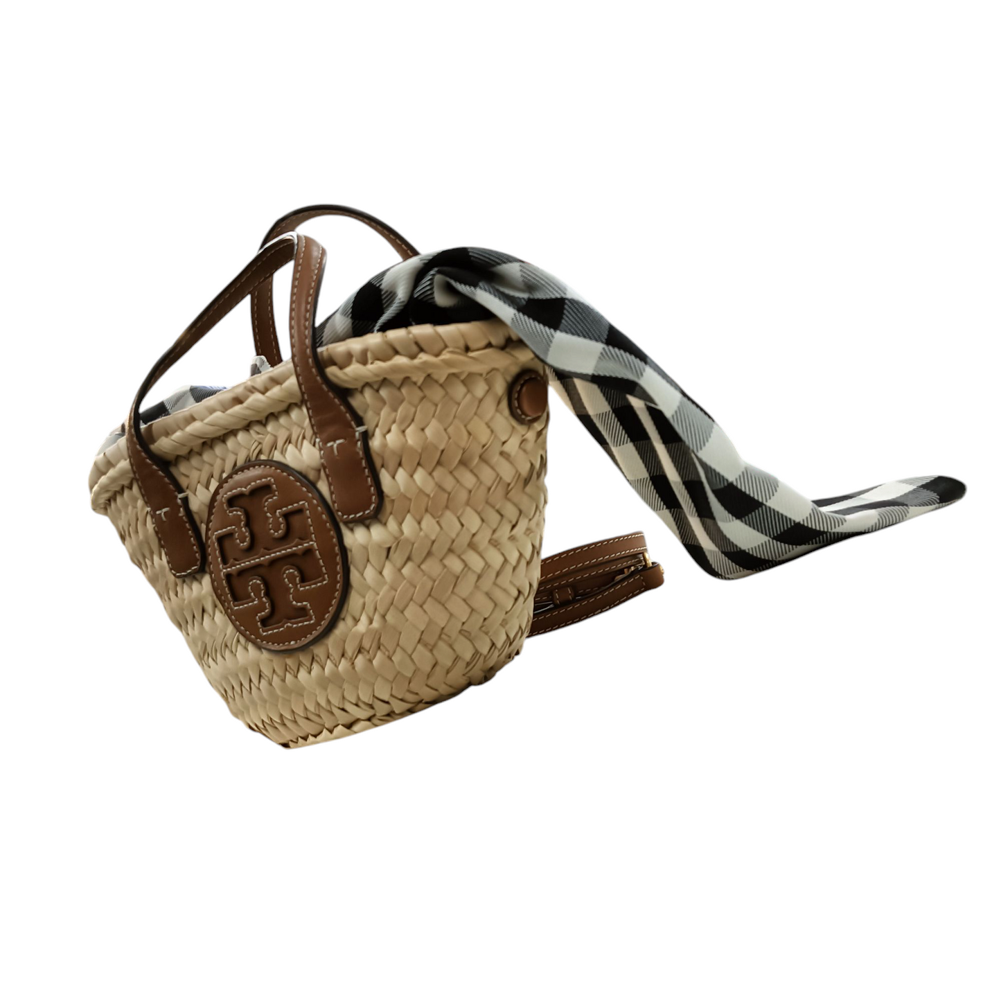 TORY BURCH Ella Mini Straw Basket Brown/Black