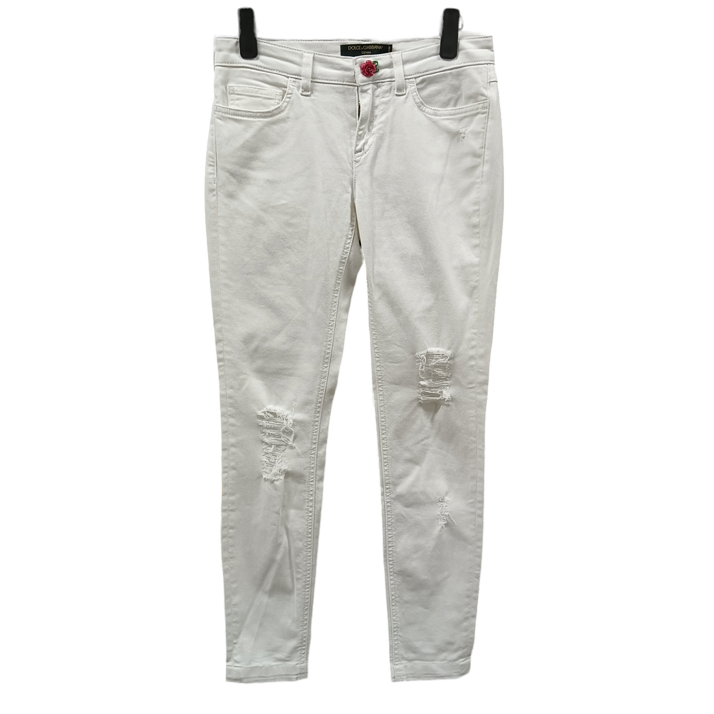 DOLCE & GABBANA Pants Lady's White Pretty FTAQWD G890C Ceramic Flower
