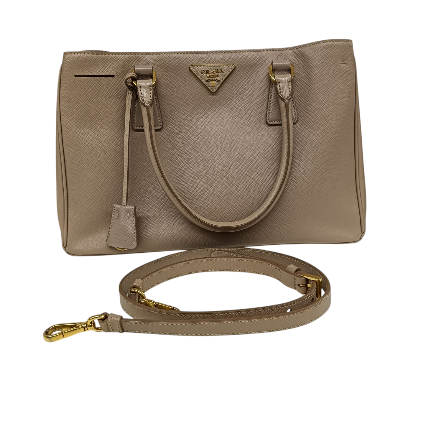 PRADA 2Way Bag SAFFIANO BN1874 Beige Scratch 31/H, 158 Rank(B)