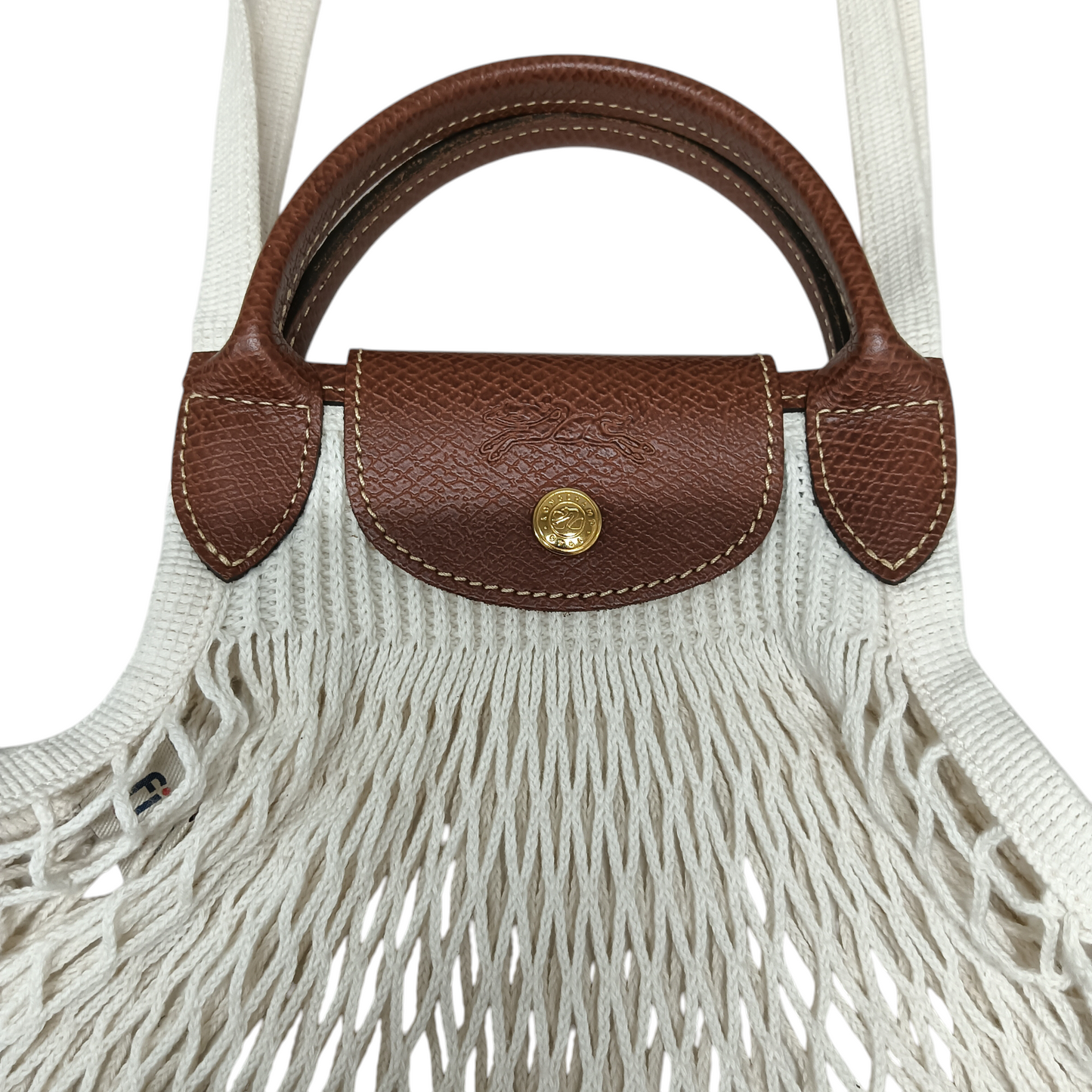LONGCHAMP 2WAY BAG MESH WHITE/BROWN