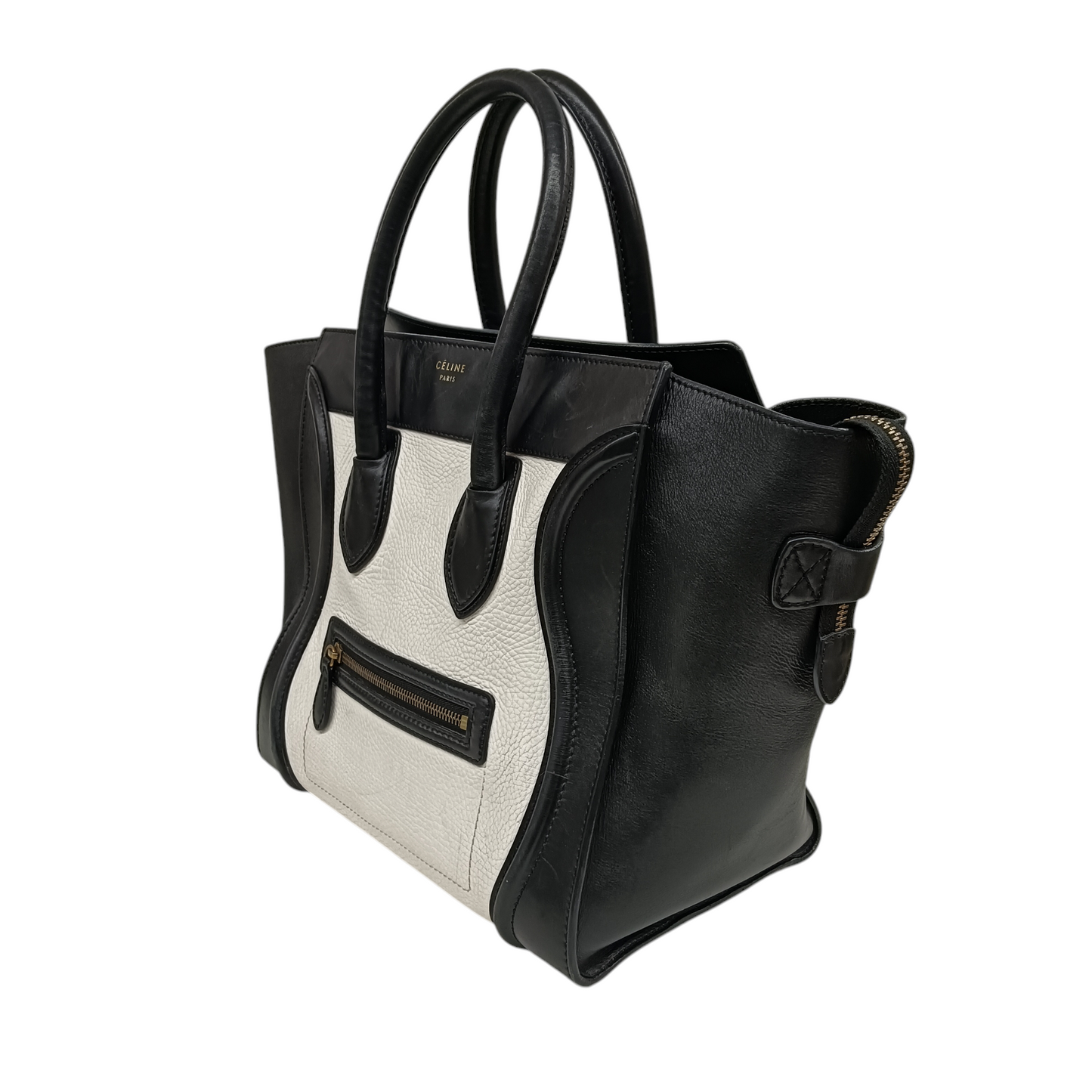 CELINE Handbag MICRO LUGGAGE U-AT-0143 Rank C Black/White handie damage Stain/Scratch
