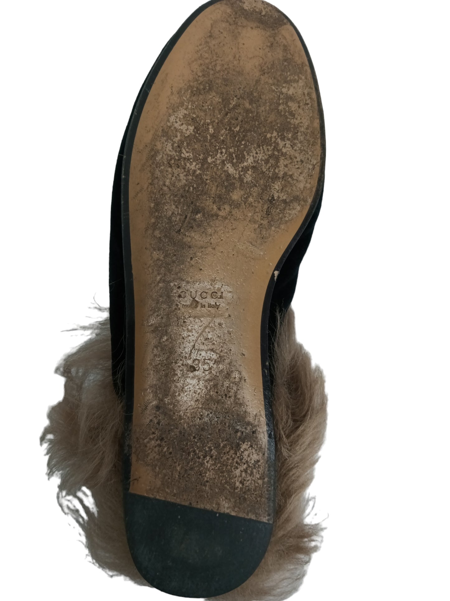 GUCCI FUR MULE SIZE 35 BLACK