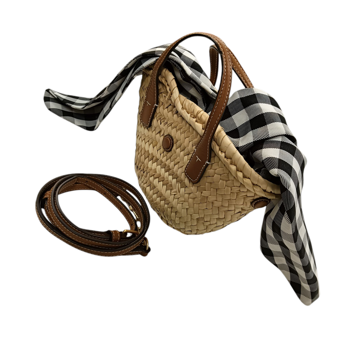 TORY BURCH Ella Mini Straw Basket Brown/Black