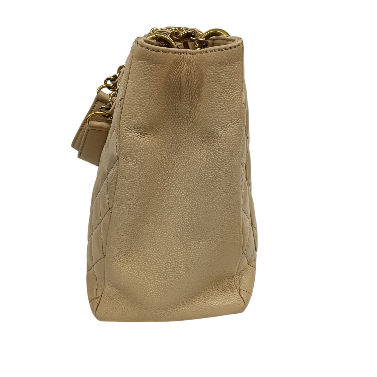 CHANEL Caviar Grand Shopping Tote Bag Matelasse A50995 Rank(B) Beige Stain 12729186 GST