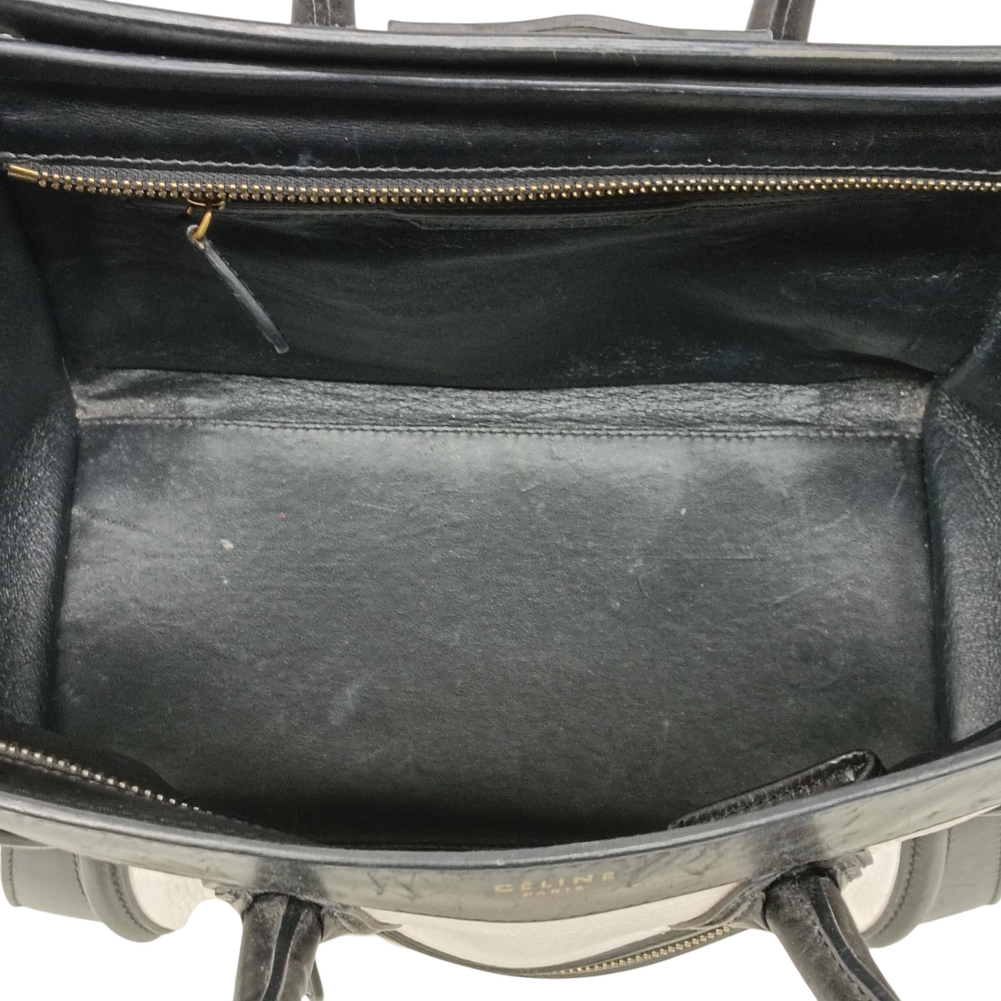 CELINE Handbag MICRO LUGGAGE U-AT-0143 Rank C Black/White handie damage Stain/Scratch