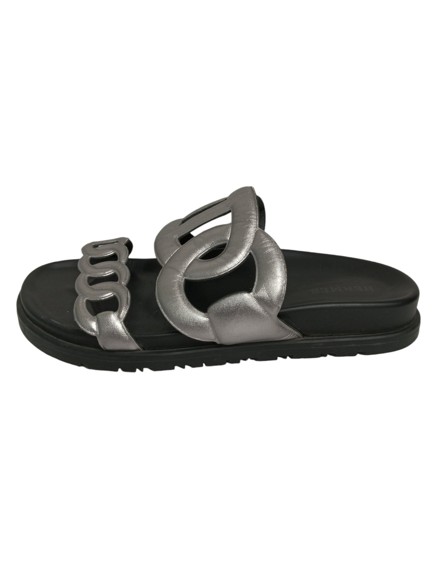 HERMES SANDAL LADY'S SILVER/BLACK FR221148Z EXTRA SIZE 35.5 RANK(B)