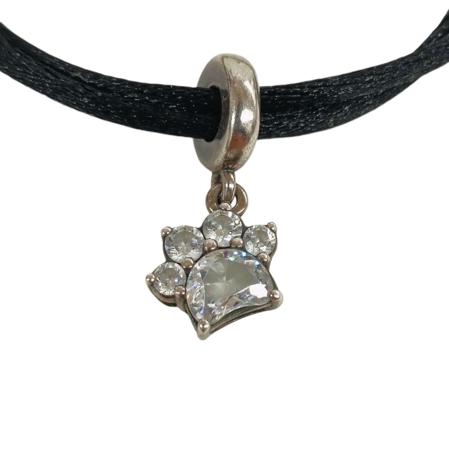 PANDORA Bracelet Black Sparkling Pet Paw Print Dangle