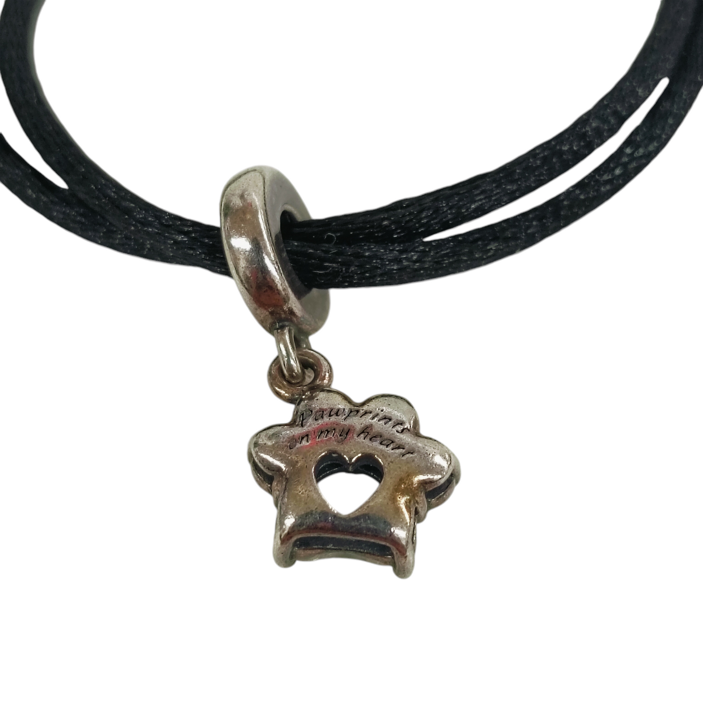 PANDORA Bracelet Black Sparkling Pet Paw Print Dangle