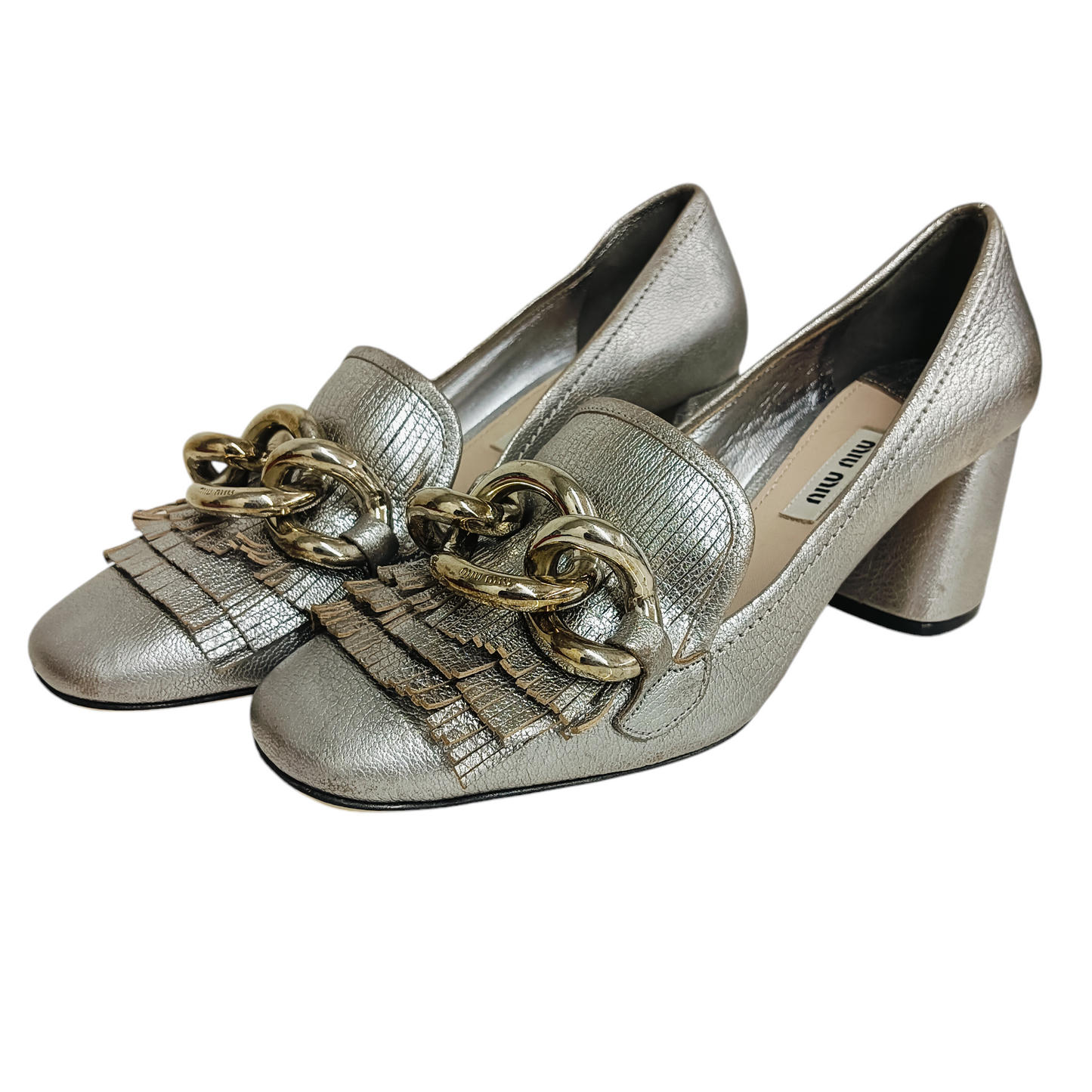 MIU MIU PUMPS 36 SILVER STAIN RAND (B)