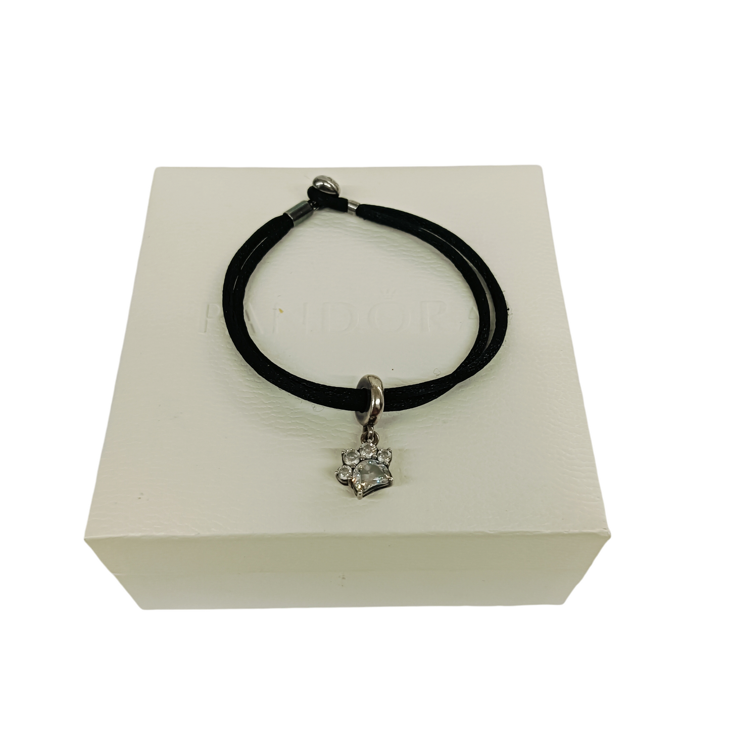 PANDORA Bracelet Black Sparkling Pet Paw Print Dangle