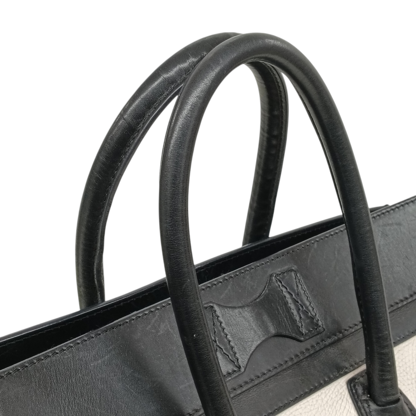 CELINE Handbag MICRO LUGGAGE U-AT-0143 Rank C Black/White handie damage Stain/Scratch