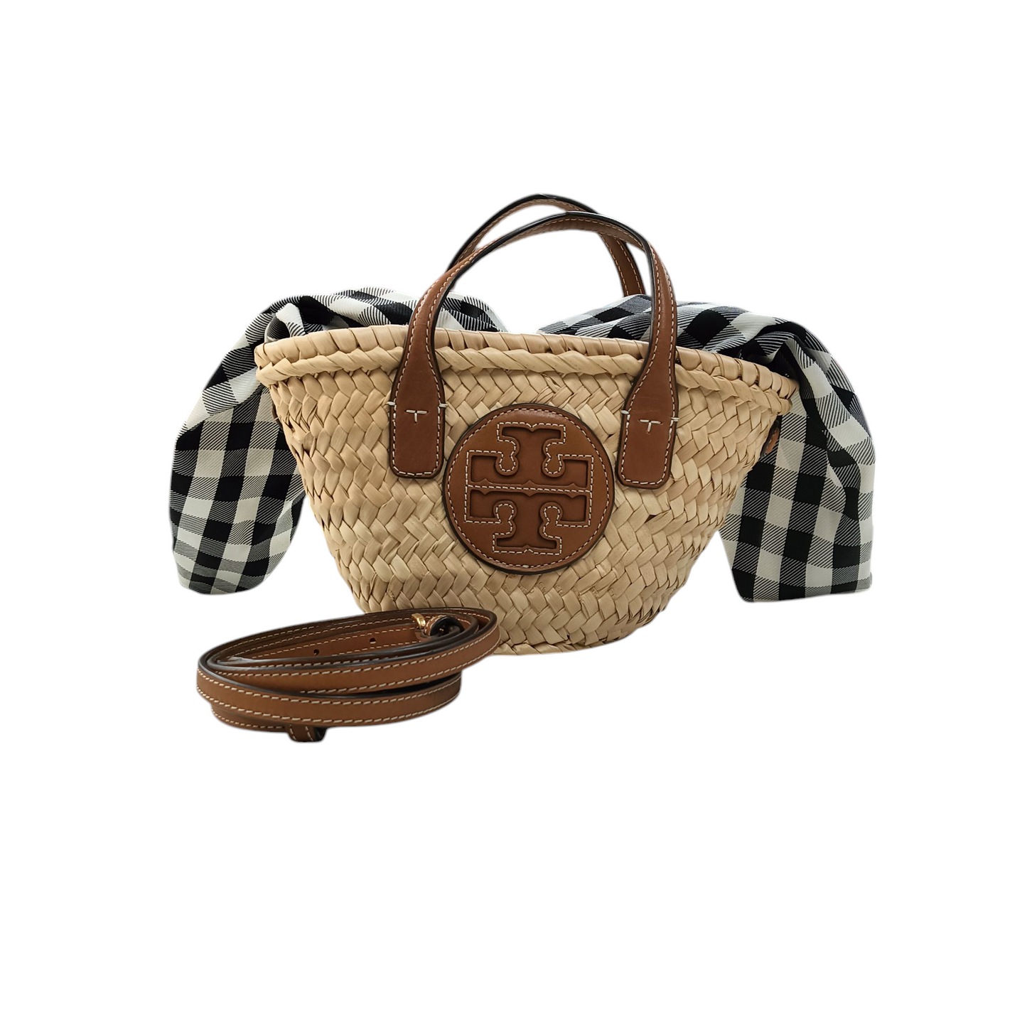 TORY BURCH Ella Mini Straw Basket Brown/Black