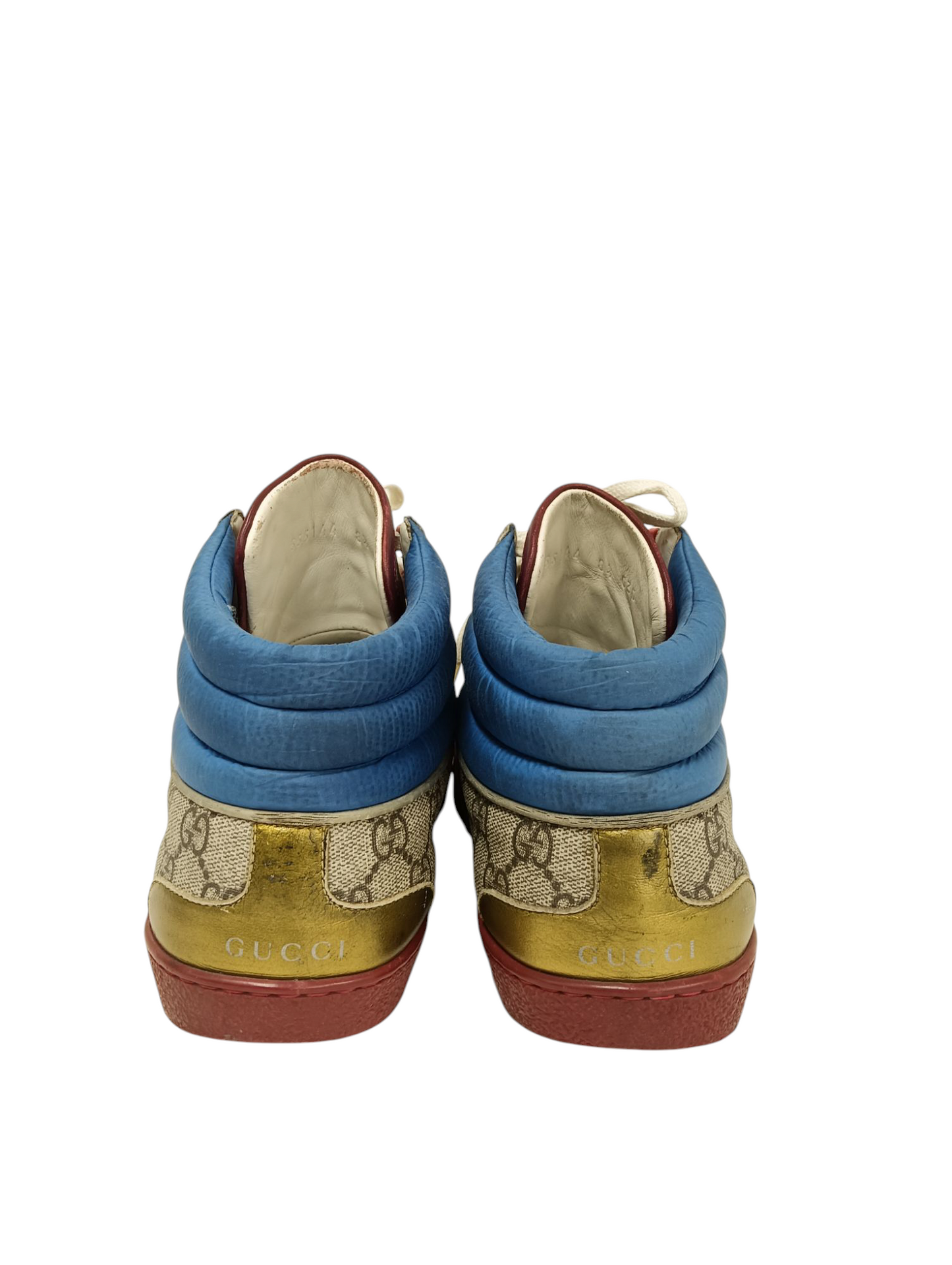 GUCCI High Cut Sneaker Size 8 1/2 555144 Mens Brown/Navy/Red