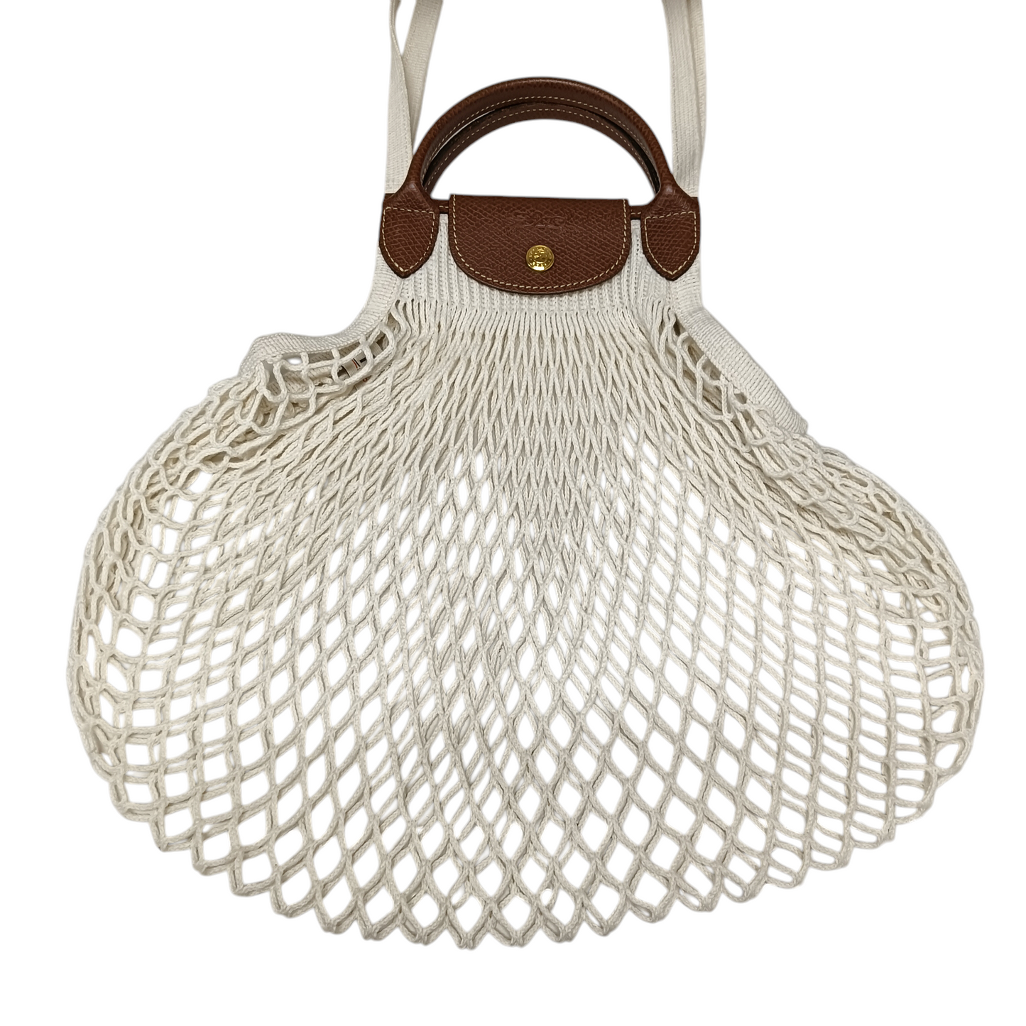 LONGCHAMP 2WAY BAG MESH WHITE/BROWN