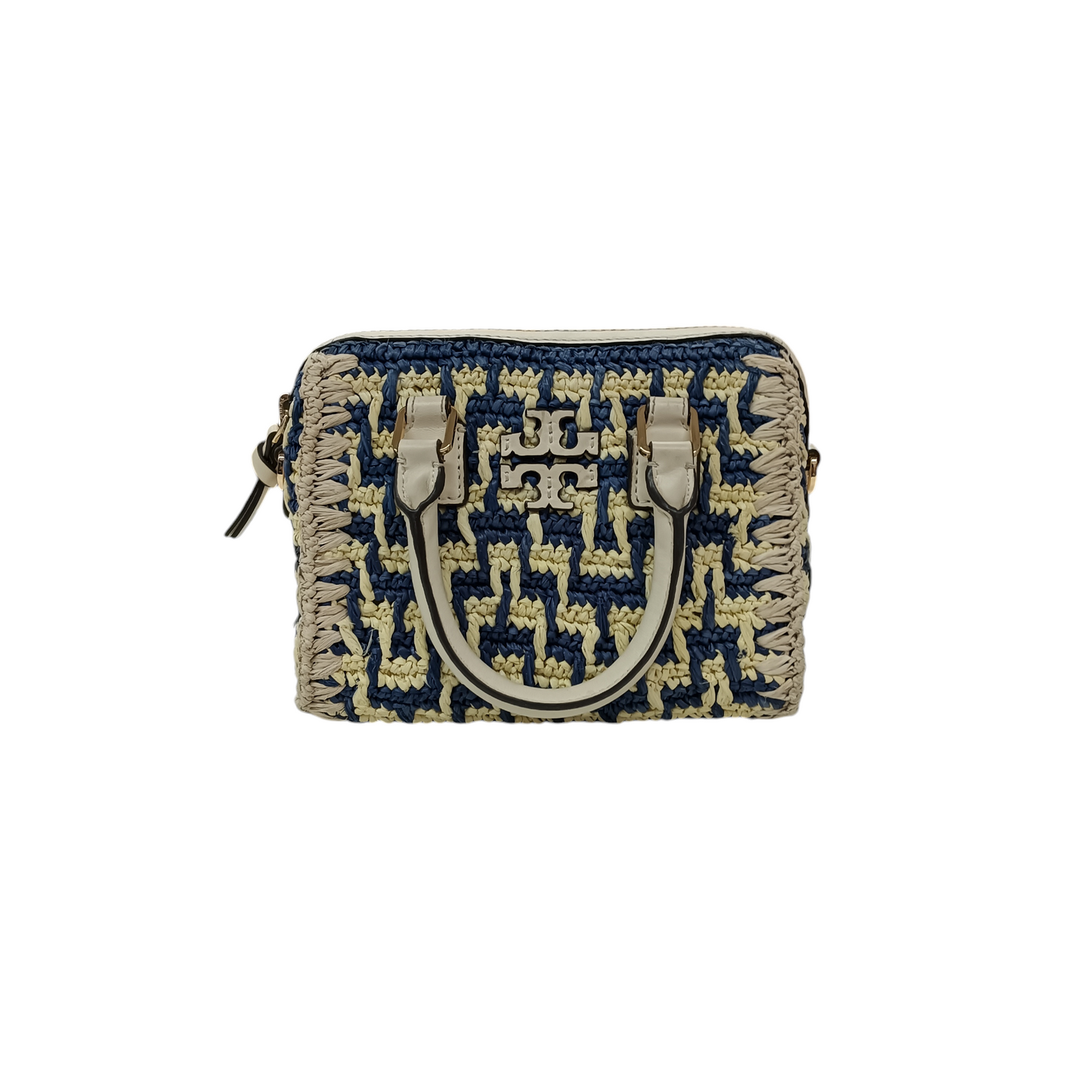 TORY BURCH 2WAY BAG 10000440 Ivory/Blue Straw Mini Web Satchel