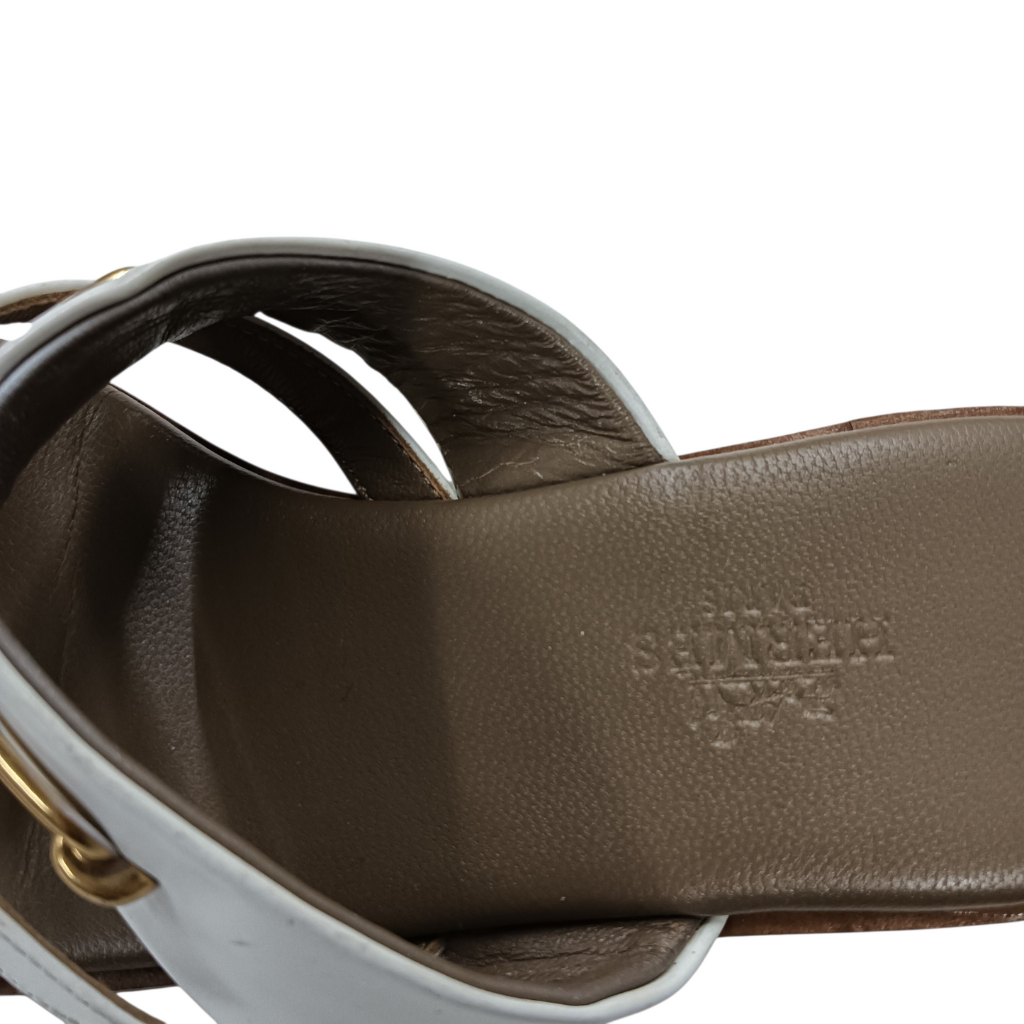 HERMES Sandal Claire en Cuir Blanc CM211039Z2009 White/Brown