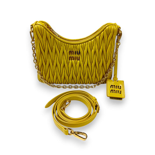 MIU MIU 2WAY Bag 5BH211 Rank (B) Yellow * inside Stain Matelasse N