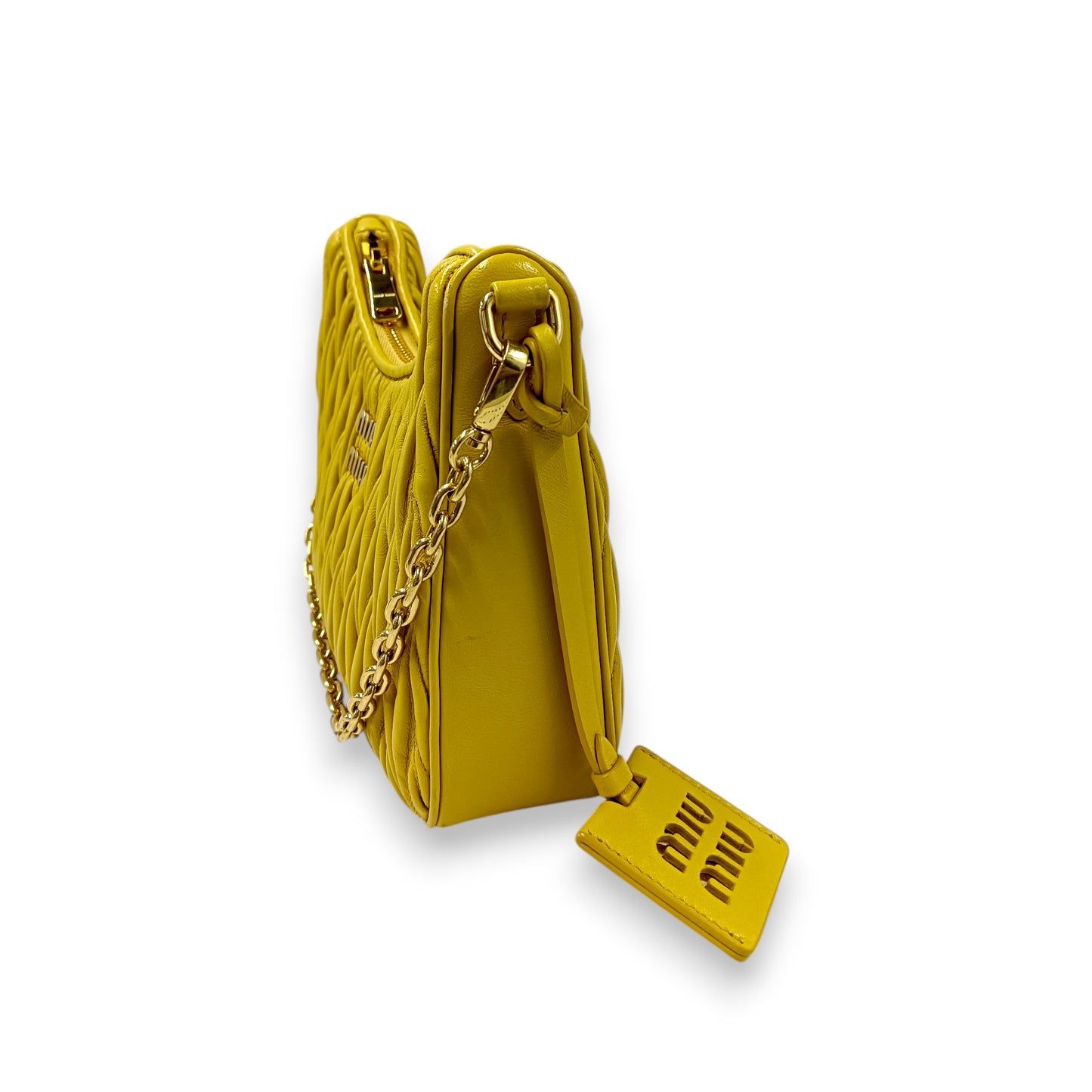 MIU MIU 2WAY Bag 5BH211 Rank (B) Yellow * inside Stain Matelasse N