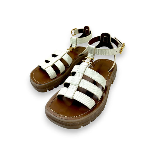 CELINE Sandal 36 Lady's Beige/Brown Rank (B) Stain BF1203