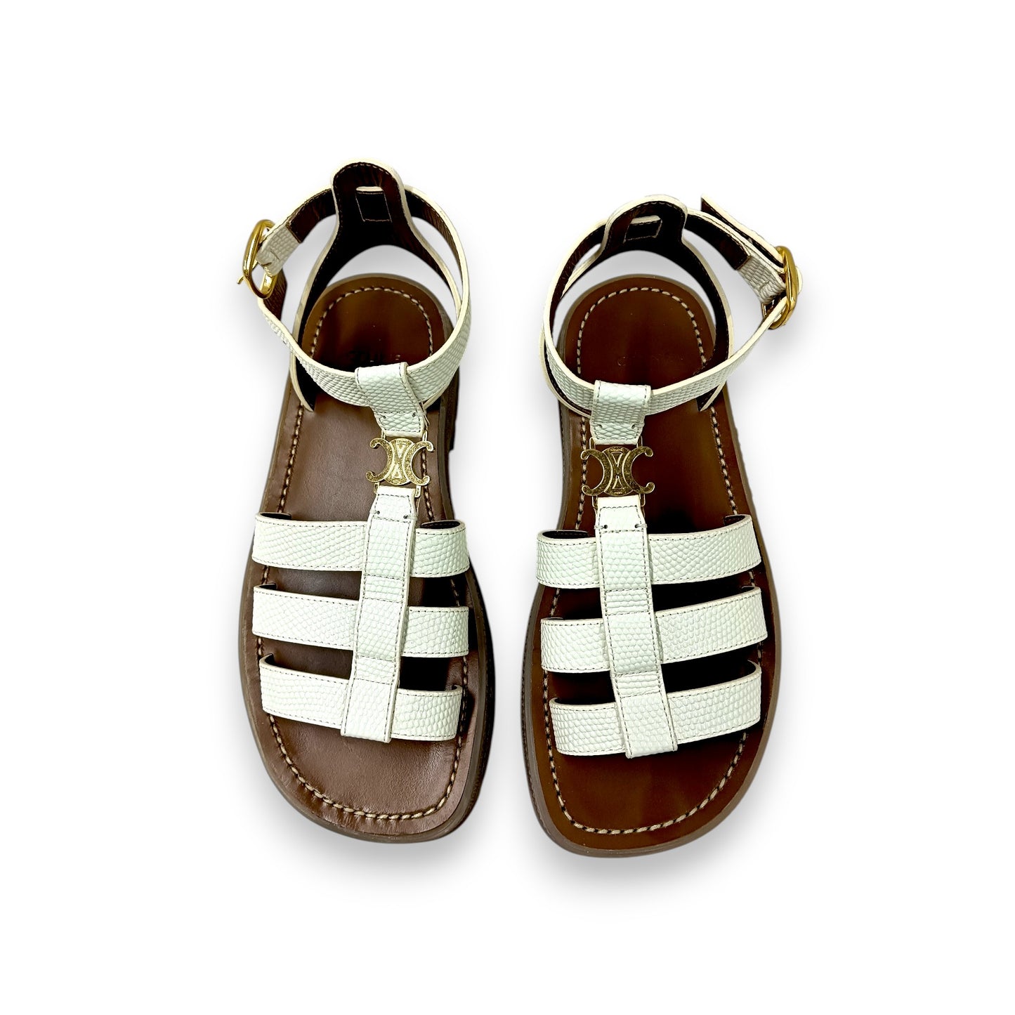 CELINE Sandal 36 Lady's Beige/Brown Rank (B) Stain BF1203