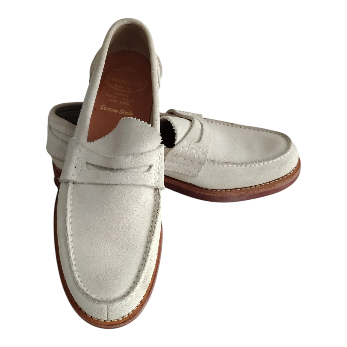 CHURCH'S Leather Shoes Size 8 1/2 Mens Ivory/Brown Rank B Stain