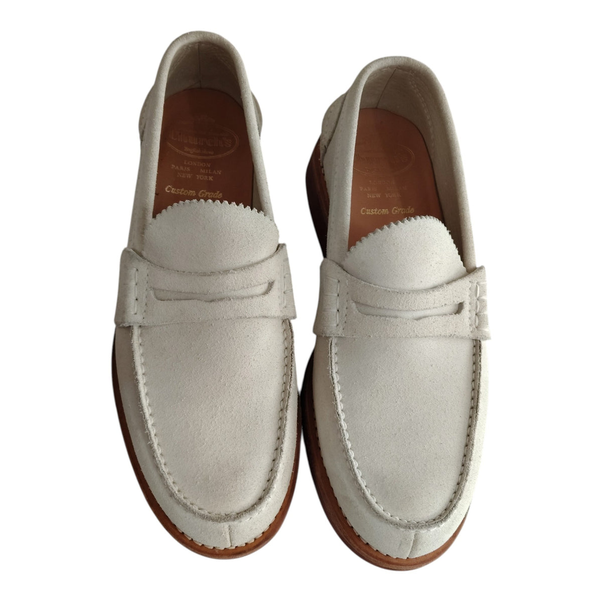 CHURCH'S Leather Shoes Size 8 1/2 Mens Ivory/Brown Rank B Stain