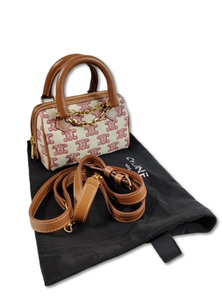 CELINE 2WAY BAG 10P042EUP.04LU RANK B BEIGE AND BROWN STAIN