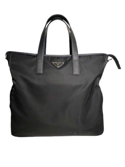PRADA TOTE BAG RANK B BLACK SCRATCH NFC RE-NYLON AND SAFFIAO