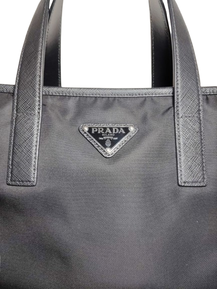 PRADA TOTE BAG RANK B BLACK SCRATCH NFC RE-NYLON AND SAFFIAO